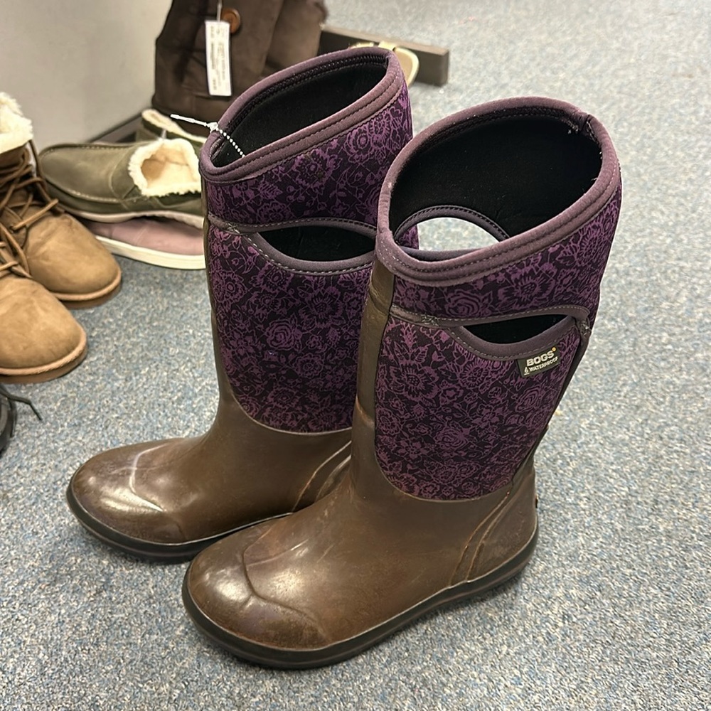 💜Bogs Brown Purple Rainboots 7